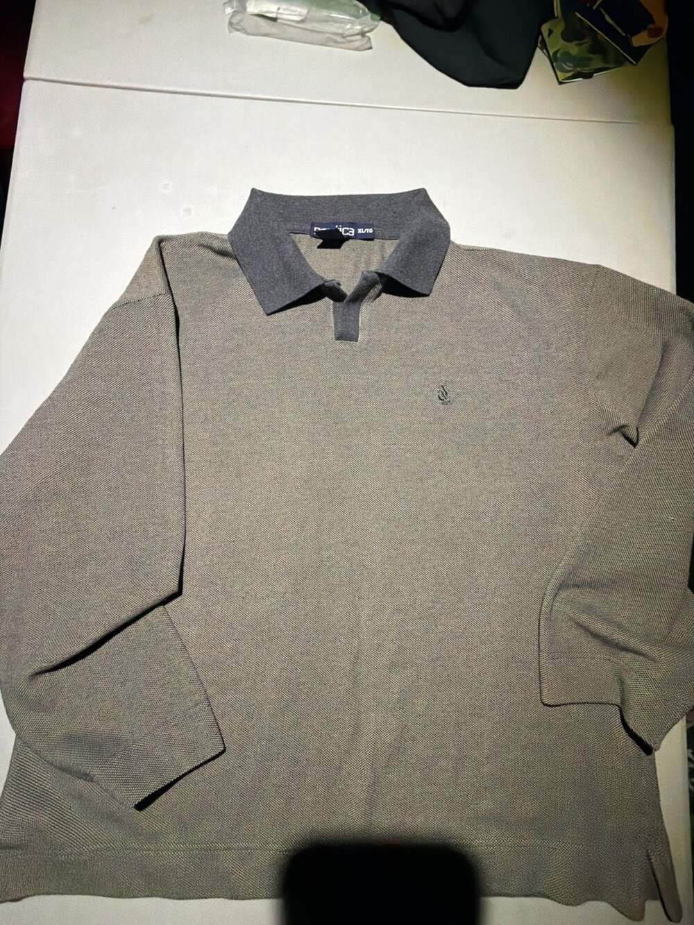 Nautica Long Sleeve Polo Shirt Size XL Grey Cotton Blend